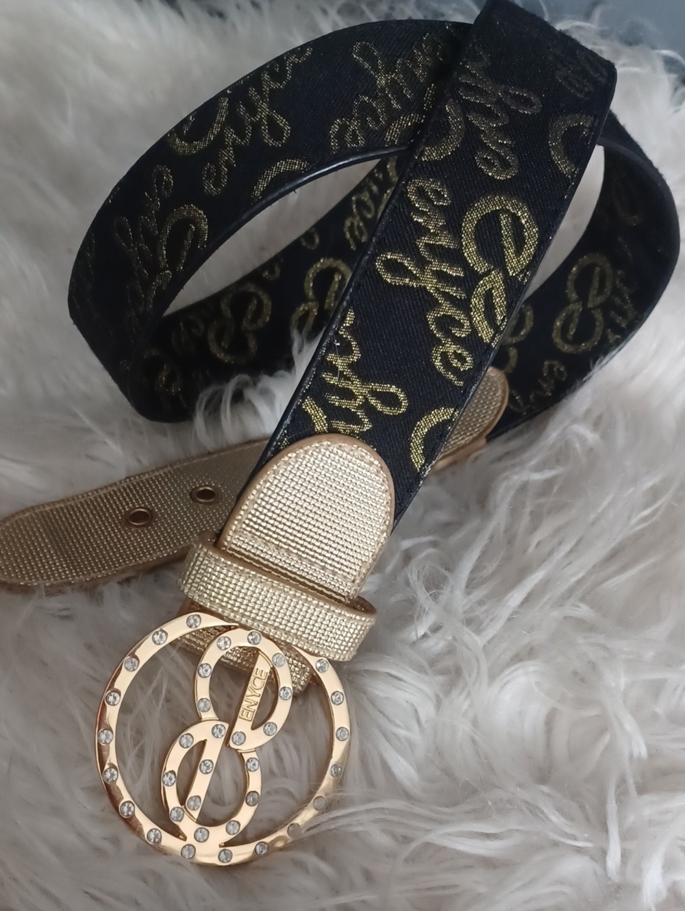 Y2K ENYCE Signature Belt With Gold Rhinestone Buckle